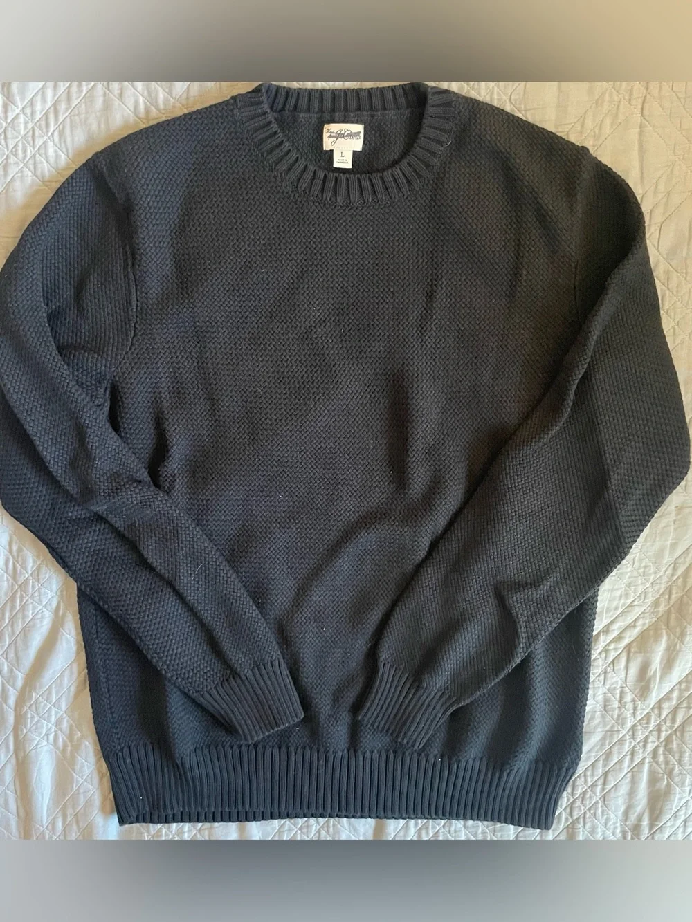 J. Crew Basket-stitch cotton crewneck sweater in Black Size L $118 CQ168